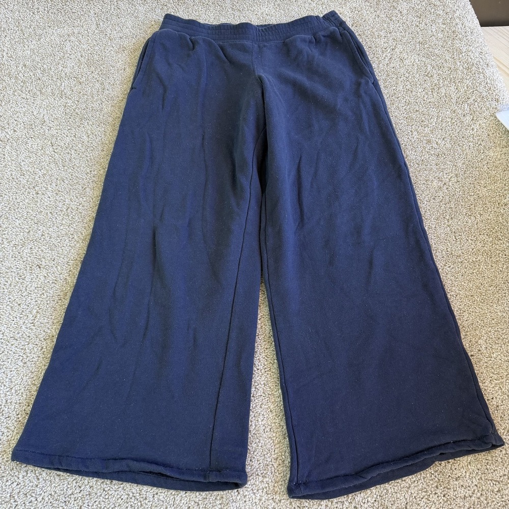Hollister Sweatpants Womens Small Blue Fleece Wide Leg Elastic Waist Bows